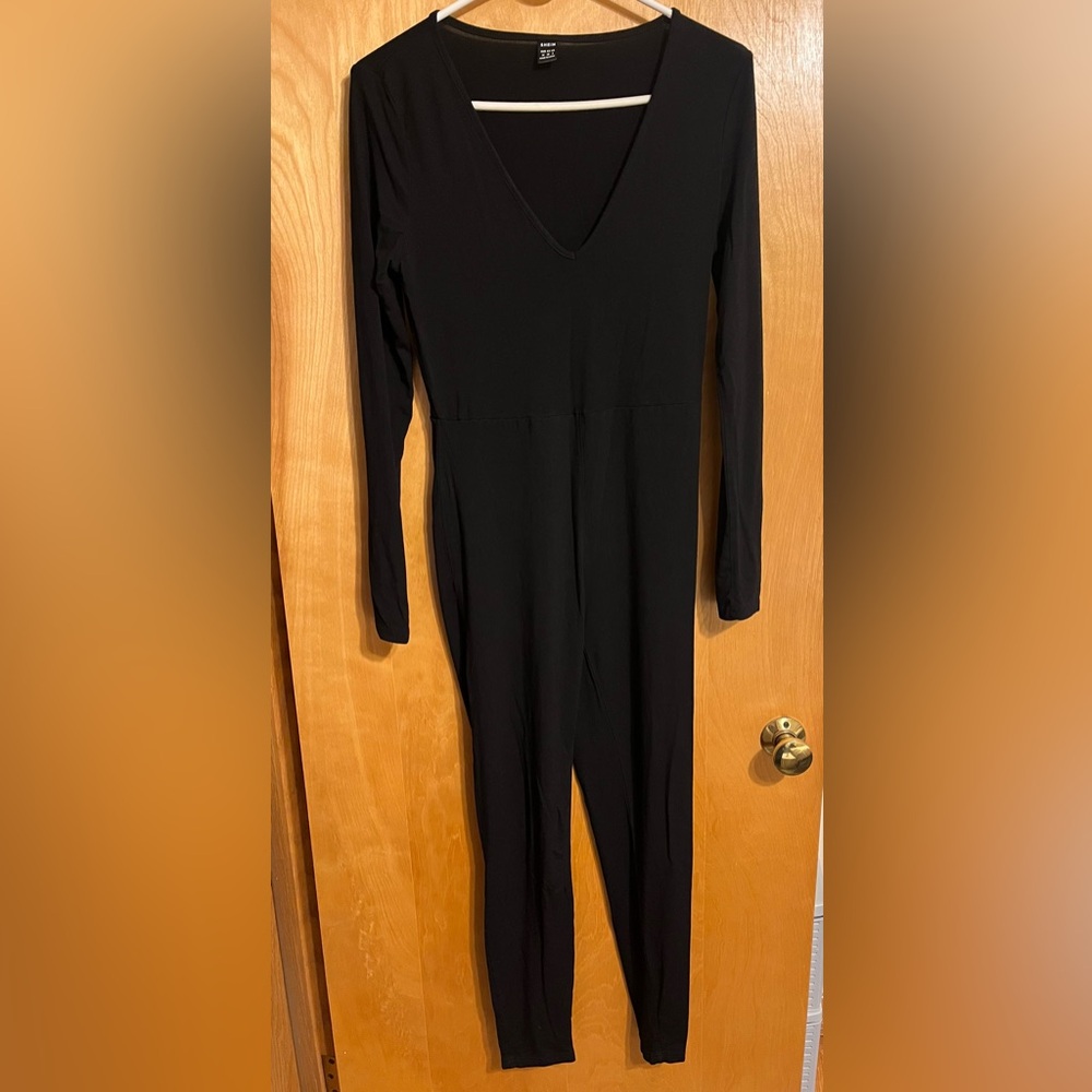 SHEIN Black long sleeve vneck full body bodysuit size medium
